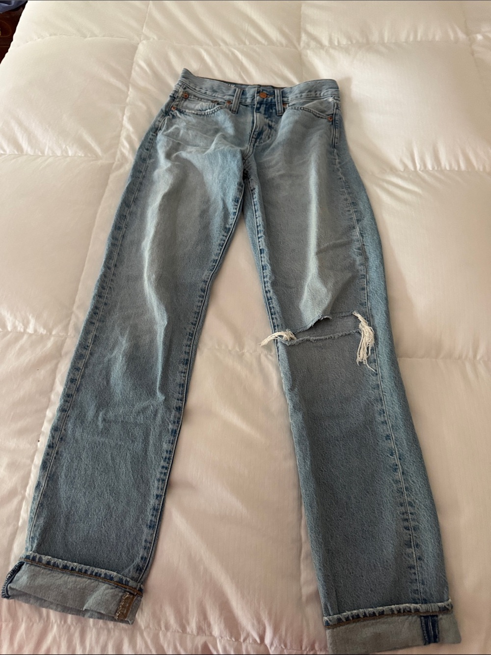 J. Crew Light Blue Distressed Straight-Leg Jeans